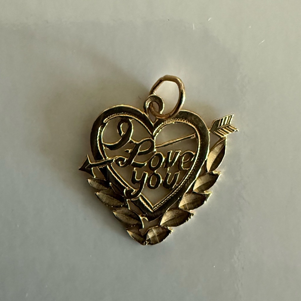 14K “I Love You” Heart Pendant 14KT Gold Charm Arrow Vintage Jewelry Anniversary